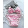 Masonanic Striped Bikini, String Pants, Bra, Knee-High, 3-piece Set, Cosplay, Micro Triangle Bikini, Pink
