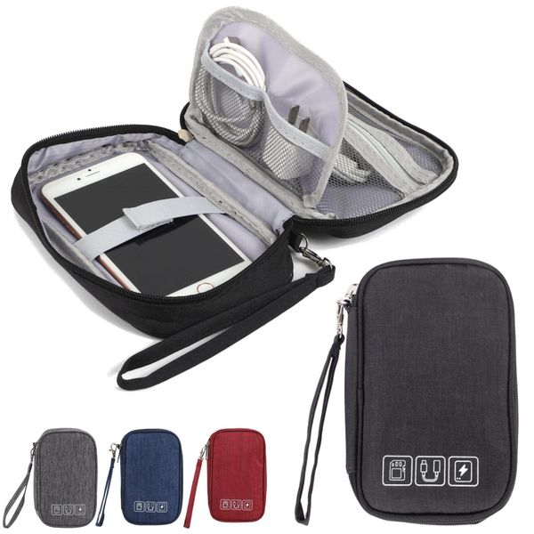 fogman Cable Storage Pouch, Battery, Gadget Mouse, Charger, USB Drive, 3-Layer Type, Black