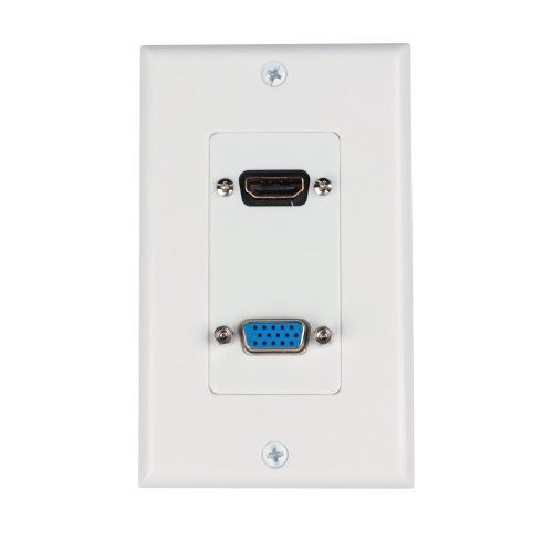 TNP HDMI + VGA Wall Plate Port Jack 4k UHD ARC/eARC Ethernet Pass-Thru Full HDCompatible & VGA Composite Audio Video Wall Face Plate Panel Outlet Cover