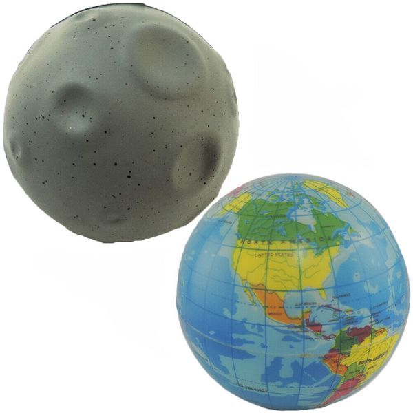 Earth Globe & Moon Squeeze Toy Stress Ball Set of 2