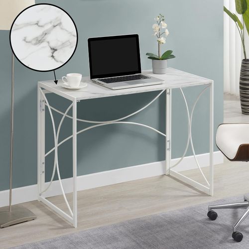 HomeStock Coastal Cool Folding Desk, Faux Marble Top, Powder-Coated Metal Frame, Quick Setup, Space-Saving & Foldable, Ideal for Home Office or Study Room