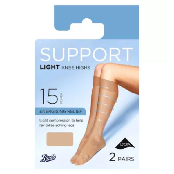 Boots Light Support Knee High 2 pair pack Natural Tan Wide Fit