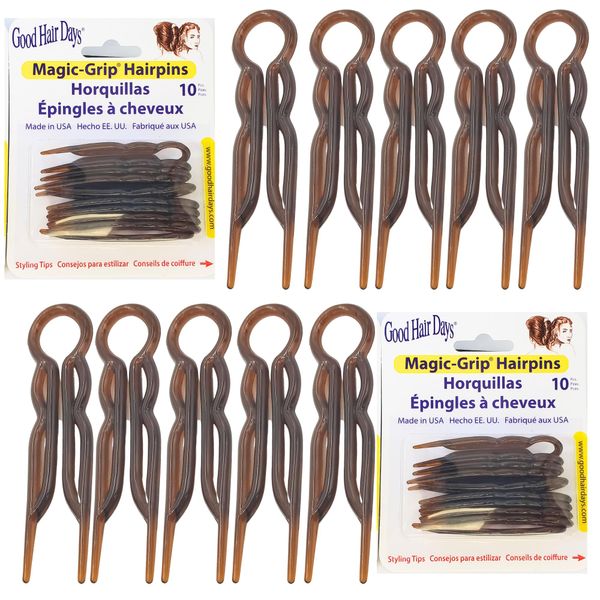 Good Hair Days Hair Pins - Plastic, U-shaped Magic Grip Hairpins, Strong Durable Pins For Fine, Thick & Long Hair, Hair Styling Accessories, Set of 20 (Tortoise Shell)