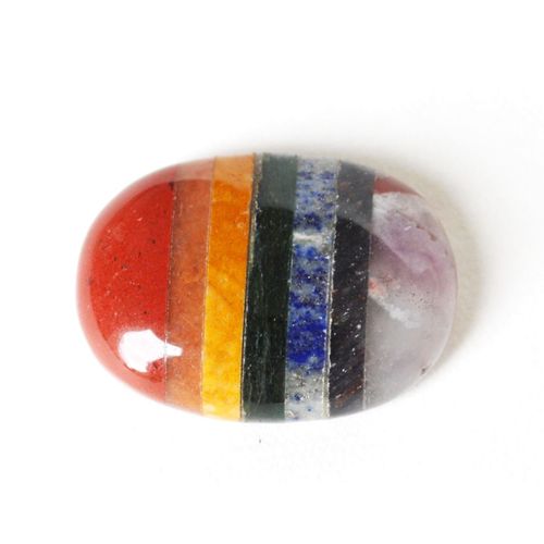 Chakra Balancing - Reiki Healing Energy Charged Small Chakra Crystal Palm Stone Cabachone Including Seven Different Crystal Types (3 x 4 cm Approx)