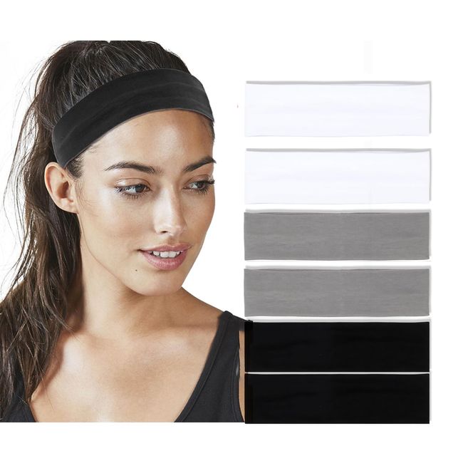 6 Stück Haarband, Yoga Headbands, Elastische Haarbänder Damen, rutschfest Stirnband Damen Weiches Hairwarp Haarreife für Sport Laufen Exercise Gym