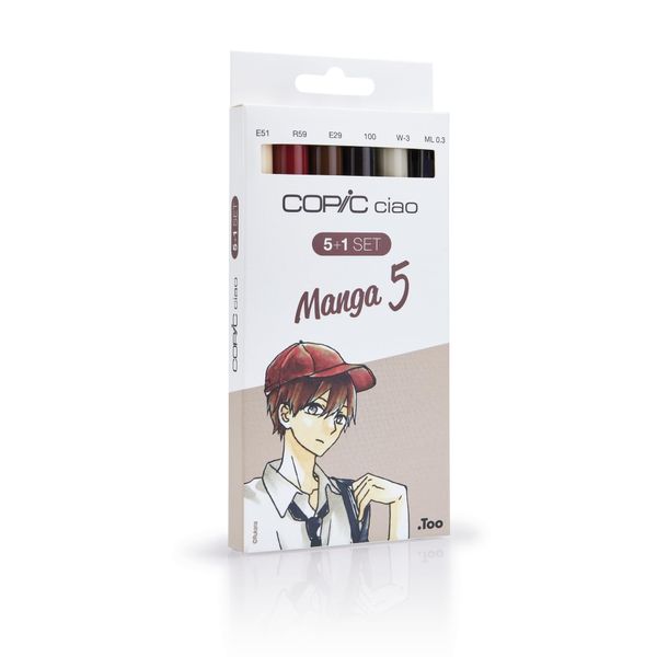 COPIC Ciao Coloured Marker Pen - 5+1 Set Manga 5, for Art & Crafts, Colouring, Graphics, Highlighter, Design, Anime, Professional & Beginners, Art Supplies & Colouring Books