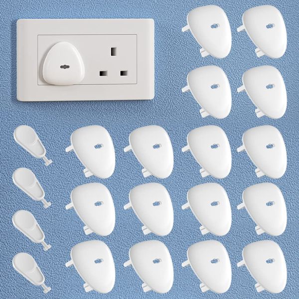 SAFELON 16+4 PCS Baby Safety Outlet Cover, Child Proof Electrical Safety Plug Socket Protectors/Guard, UK Style Socket Cover for Kids(16+4 Packs, White)