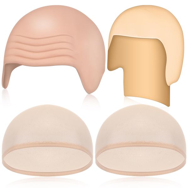 2 Packs Halloween Bald Caps Makeup Latex Bald Head Wig Cap Bald Hat Costume Accessories for Adults (Assorted Style)