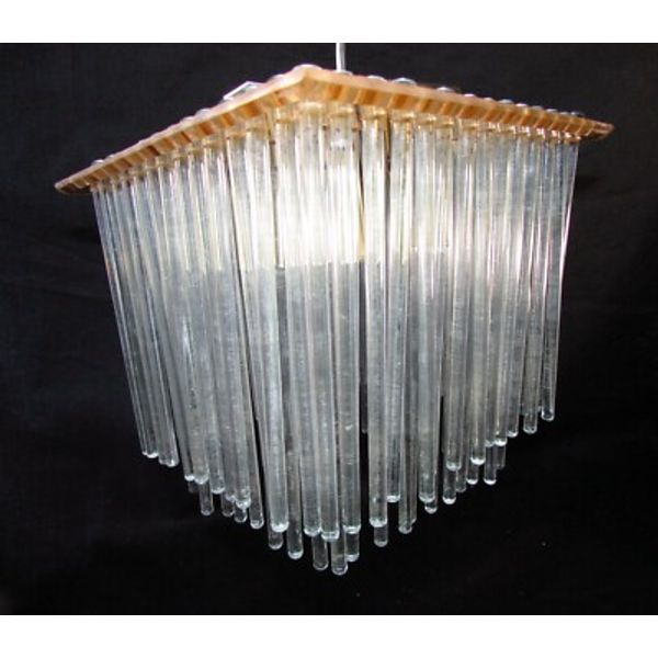 Mid-Century Modern Chandelier Triarch International 1414BR Brass Glass