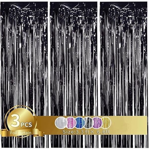 3pcs 3.3x6.6 Feet Fringe Black Party Streamers- Black Fringe Curtains