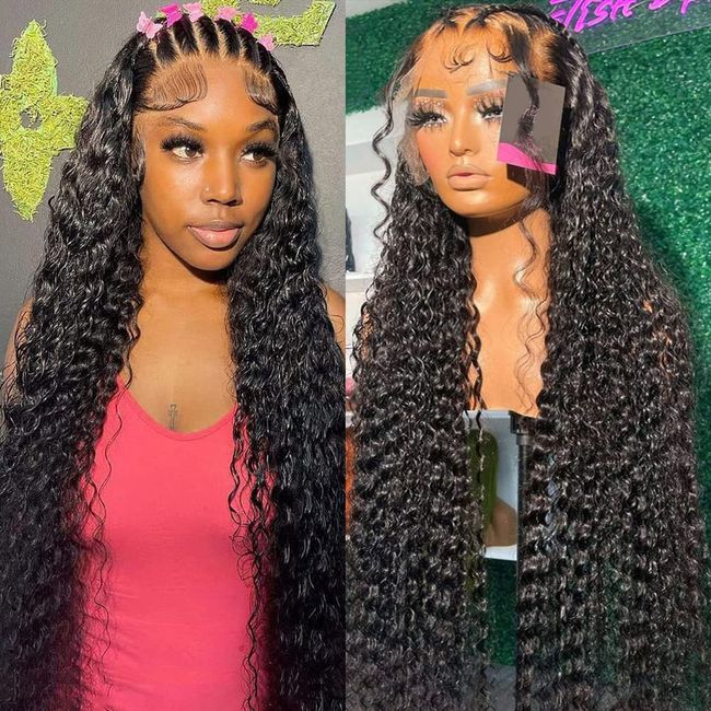 30 Inch 13x6 Deep Wave Lace Front Wigs Human Hair Deep Wave HD Lace Frontal Wigs Human Hair for Black Women Glueless Curly Lace Front Wig Pre Plucked with Baby Hair 150% Density Natural Color