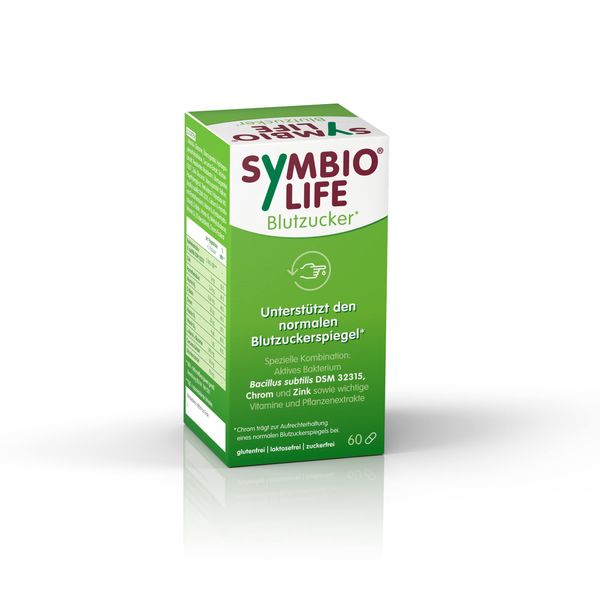 SymbioLife Blutzucker, 60 Kapseln: Nahrungsergänzungsmittel für einen normalen Blutzuckerspiegel, mit Bacillus subtilis, Alanylglutamin und Chrom