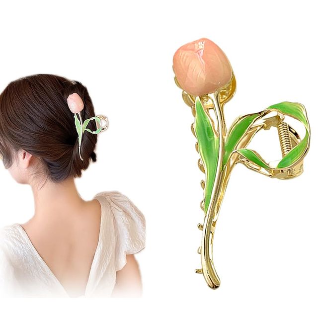 Women's Sweet Tulip Flower Hair Clips,4inch Fashion Tulip Flower Shaped Claw Clips, Cute Metal Flower Shark Clip Non Slip Hair Styling Accessories Gift for Women Girls