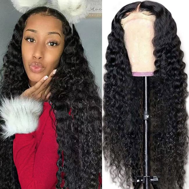 Ylubbiuv 13x4 Water Wave Lace Front Wigs Human Hair 150% Density Curly Wig Transparent Lace Frontal Wigs Human Hair Pre Plucked Brazilian Virgin Hair Wet And Wavy Lace Front Wigs (28 Inch)