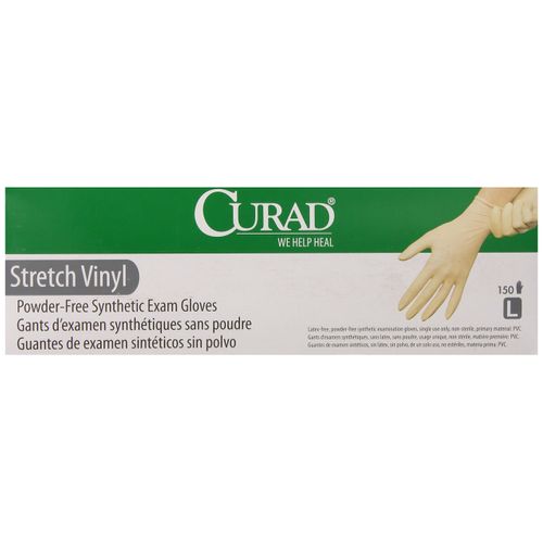 Curad Stretch Vinyl Exam Gloves, Latex Free, Large, 150 Count