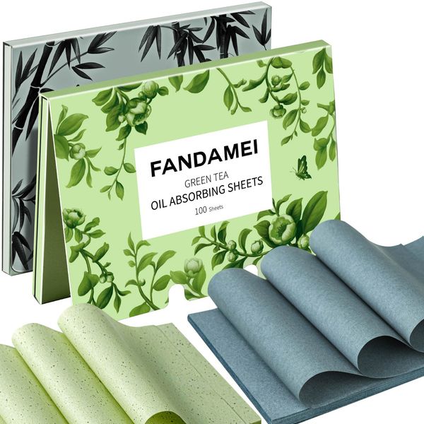 FANDAMEI 200 Counts Oil Blotting Sheets, Green Tea & Bamboo Charcoal Blotting Paper for Oily Skin, Oil Control Film, Oil Absorbing Sheets, Oil Absorbing Tissues