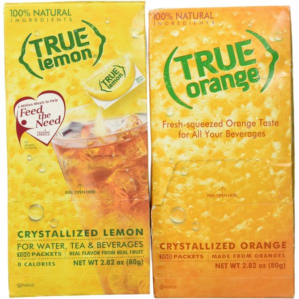 True Lemon and True Orange Dispenser Packets 100ct (2pk Variety) Natural Flavored Water Enhancer, Great Powdered Drink Mix for Paleo Diet, Atkin's Diet, or Other Diets. 100% Natural Drink Mix.