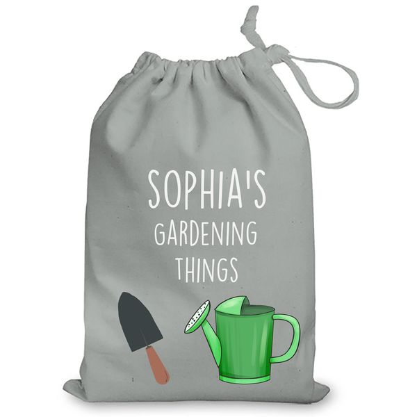 Busy Hands & Feet Personalised Gardening Things Drawstring Bag (Grey)