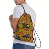 Richugui 3D Print Drawstring Backpack Cat Drawstring Backpack Sugar Skull Black Cats Mexican Style Pattern Animals String Bag Sackpack