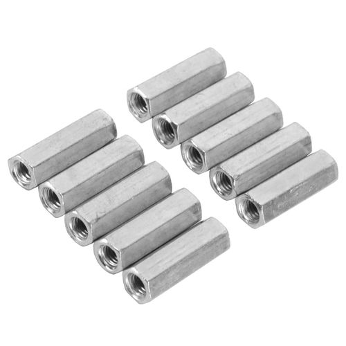 Carbon Steel Long Hex Coupling Nut 10pcs M6 30mm*10mm*6mm Female Thread Straight Fitting Hex Rod Threaded Bar Rod Studding Hex Nut(M6*30)