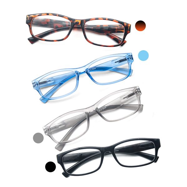 HEEYYOK Mens Reading Glasses Rectangular Frame +1.00 Readers Glasses For Men Spring Hinge Black Grey Blue Tortoise