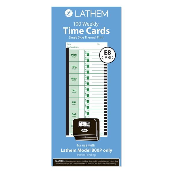 Lathem Weekly Thermal Print Time Cards, Single Sided 2100HD and 800P Time Clocks, 9", 100 Pack (E8-100)