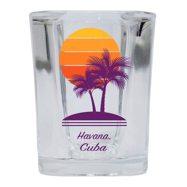 R and R Imports Havana Souvenir 2 Ounce Square Shot Glass Palm Design 4-Pack