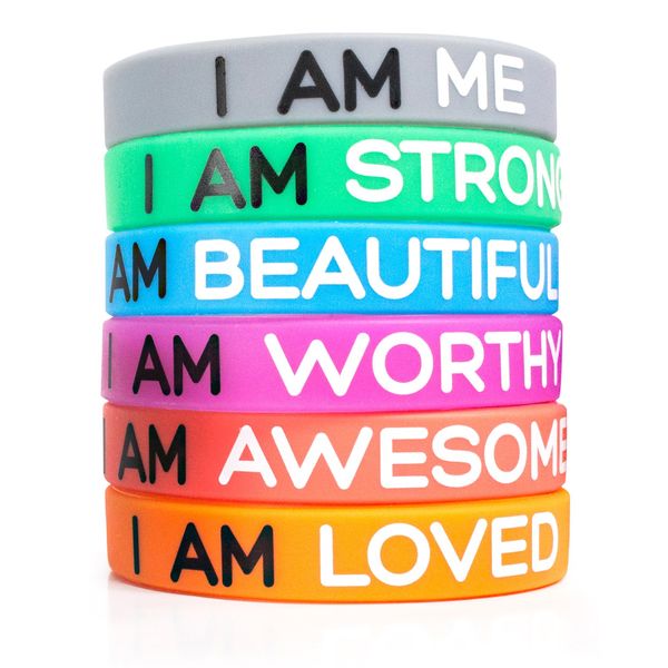 Solza Silicone Wristbands. 6-Piece Set Rubber Band Bracelets - 6 Color - Fun Motivational Wristbands for Kids and Adults