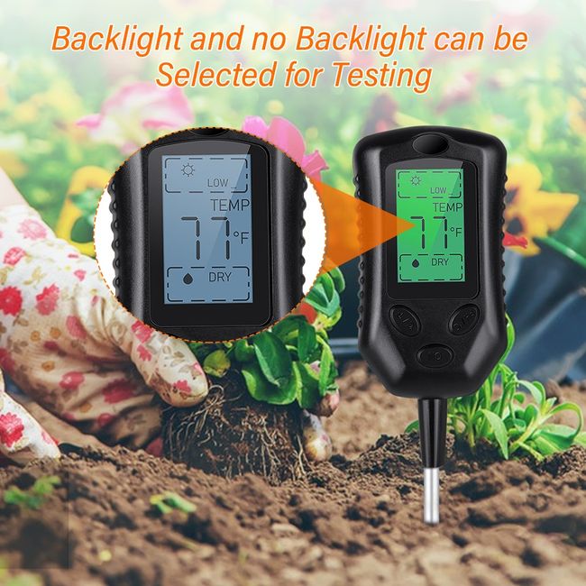 4 in 1 Soil Moisture Meter, PH Meter/Sunlight Intensity/Ambient Humidity  Backlit LCD Display Soil Tester