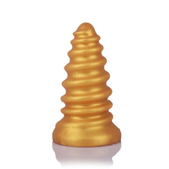 TaRiss's Screw Plug with Suction Cup, Screw Thread Shape, Silicone, Gold, L, 3.0 x 6.5 inches (7.5 x 16.5 cm)