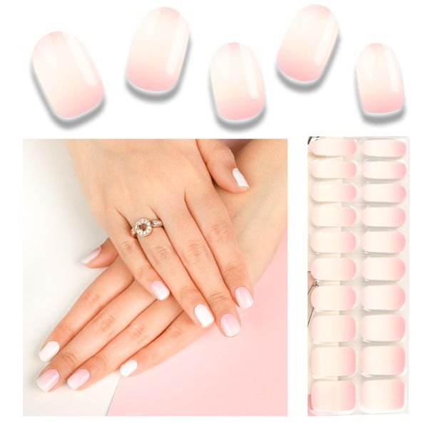 Wekcekcek Semi Cured Gel Nail Strips, 20pcs Gel Nail Polish Stickers, Pink Gel Nail Stickers - Work with Any UV Lamp, Long Lasting Full Nail Wraps with Nail File and Stick