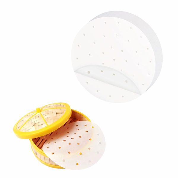 200 Sheets Diameter 15/18/20/28cm Disposable Round Perforated Sheet Silo Sheet Paper Seiro Paper Cooking Paper for Chinese Seiro Steamer Sheet (28cm)