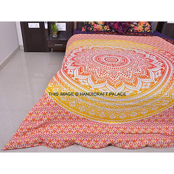 Hippie Mandala Red Bed Sheet Queen Bohemian Tapestry Decor Throw Bedspread Boho