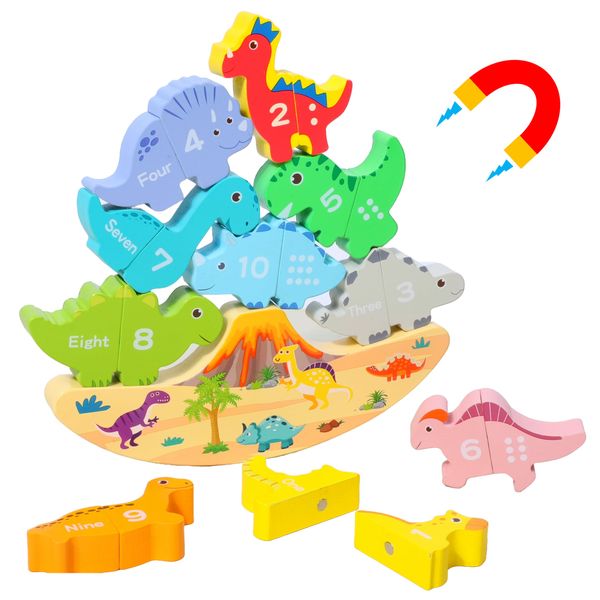 Montessori toys for 2+ year olds 3+ years Olds Magnetic Building Blocks Dinosaurs Numbers Counting Wooden puzzles for 2 year olds Shapes Sorting Stacking Busy Board Sensory Toys Fine Motor Skills