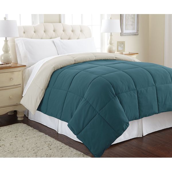 Amrapur Overseas 2DWNCMFG-BLO-KG Goose Down Alternative Microfiber Quilted Reversible Comforter/Duvet Insert Ultra Soft Hypoallergenic Bedding - Medium Warmth for All Seasons, King, Blue Coral/Oatmeal