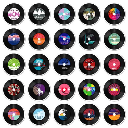 Record Stickers for Teens Youngs Men Women|50 Pcs|Trendy Waterproof Vinyl Stickers for Laptop Water Bottle Phone Cup Tablet Luggage Flasks Bike Car Pad, Fashionable Decals Pack(Record -50Pcs)