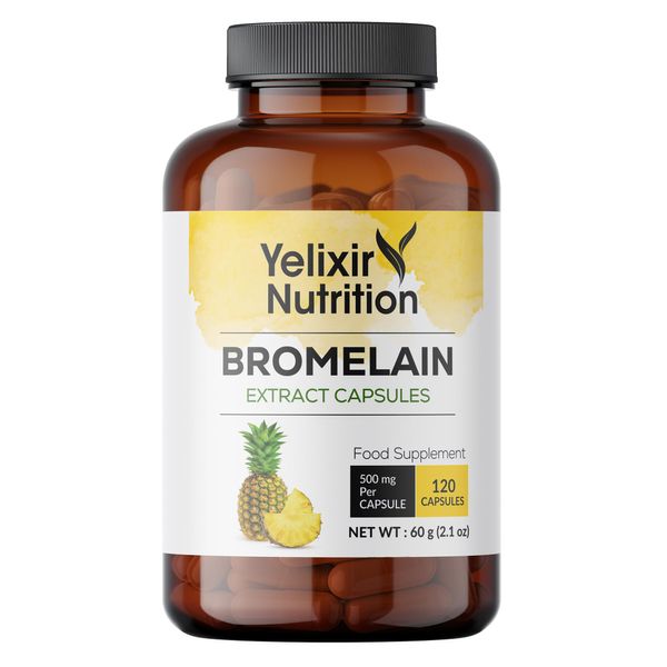 Yelixir Nutrition Bromelain Capsules 120 nos (2400 GDU/g), High Strength Digestive Enzyme Pineapple Extract