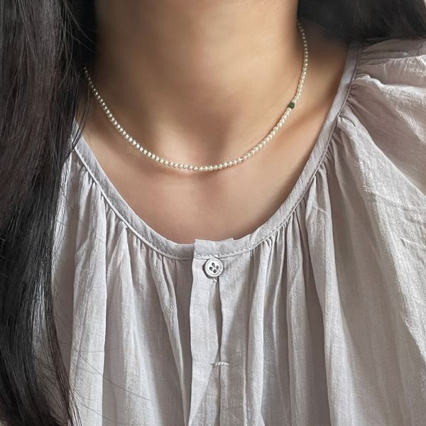 1mm super mini pearl raw stone choker necklace