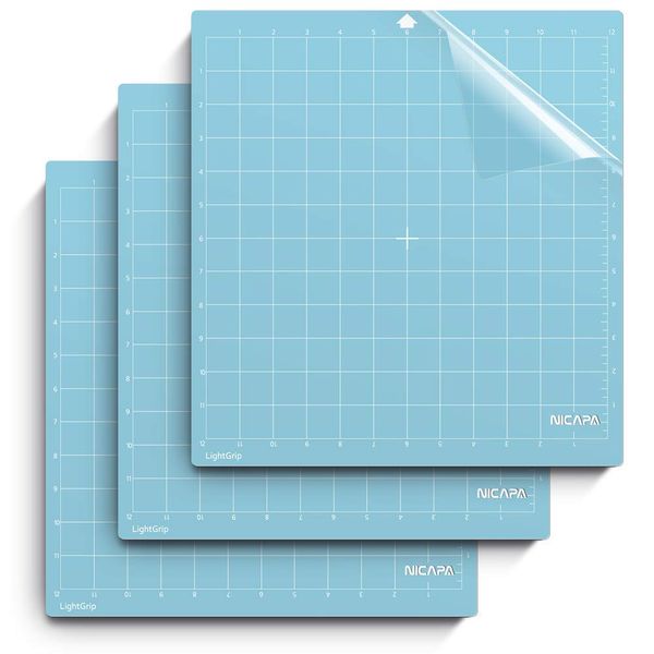 Nicapa Schneidematte für Silhouette Cameo 4/3/2/1 (Light-Grip,12x12 Zoll 3er-Pack) Klebstoff & Klebrig Rutschfest Flexibles Quadrat Gitternetz Blau Schnittmatten Ersatzzubehör Set Matten Vinyl Craft