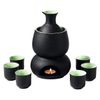 Ceramic Sake Set Cups with Warmer Keep Sake Storage Gift Box, Traditional Porcelain Pottery Hot Saki Drink, 9pcs include 1 Stove 1 Warming Bowl 1 200ml Sake Bottle 6 Cup