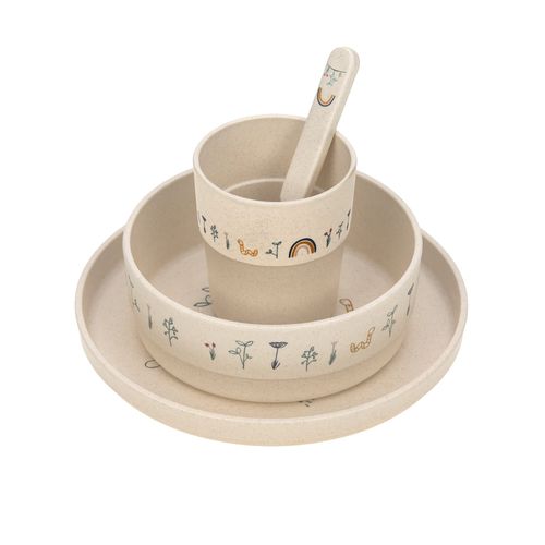 Lässig Children's tableware set (plate, cup, bowl, spoon) without melamine, BPA-free, for dishwasher and microwave / dish set garden explorer