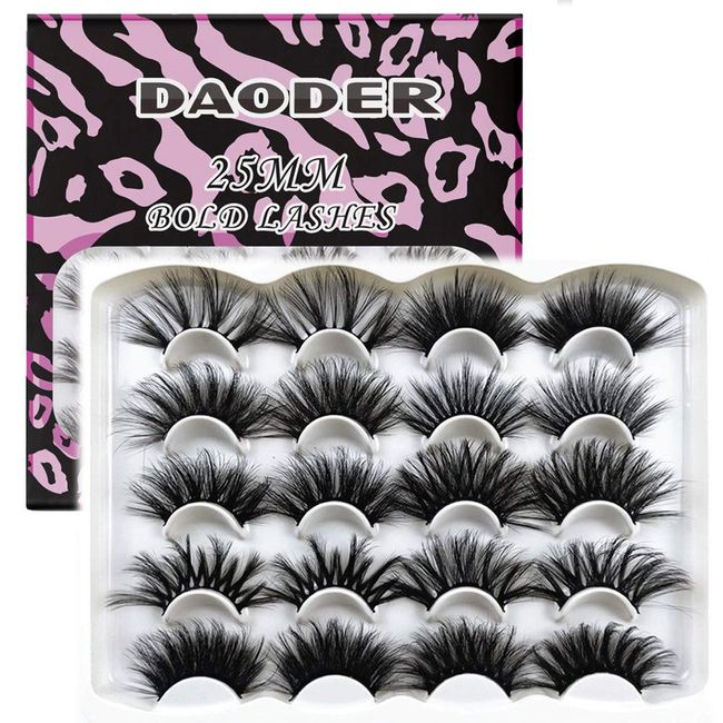 DAODER False Eyelashes 25MM Mink Lashes Fluffy Long Wispy Volume Fake Eyelashes Thick Dramatic Big 25 mm Lashes 10 Variety Pairs for Bold Makeup