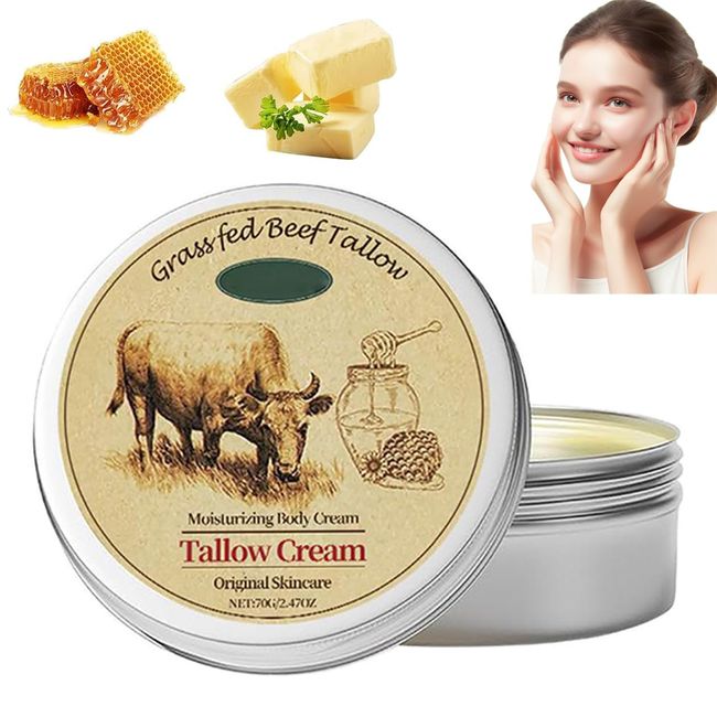 Beef Tallow Skincare, Beef Tallow Bio, Rindertalg Bio Creme,Bio-Rindertalgbalsam,Beef Tallow Creme aus Grass Fed Tallow Raw und Wild Honey, für Gesicht Körper Der Glatten Haut Feuchtigkeits Spendend