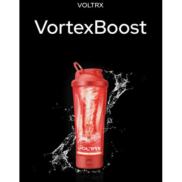 VortexBoost Electric Protein Shaker Colored Base, Koi Red, 24oz, 24 ounce