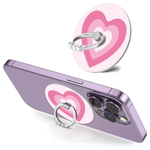 BITOBE Magnetic Phone Ring Holder for MagSafe Magnetic Kickstand & Removable Phone Grip iPhone 14/13/12(pro, pro max, Plus, Mini) 360°Adjustable Holder Stand Love Heart Design-Pink