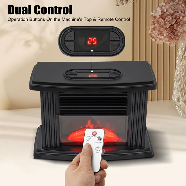 Mini Small Air Heater Electric Fireplace Space Heater Log 3D Flame Stove Home US