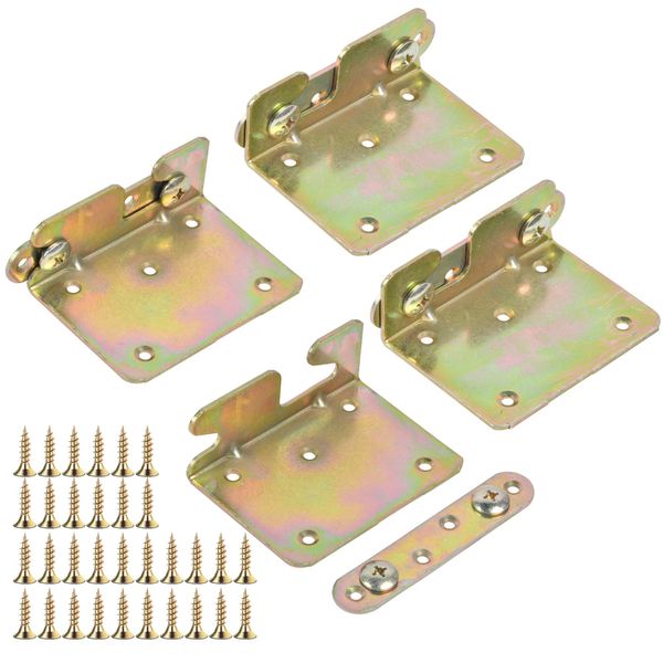 4 Sets Bed Rail Brackets Akamino Heavy Duty Non-Mortise Bed Rail Fittings with Screws for Connecting Wood, Headboards and Foot-Boards