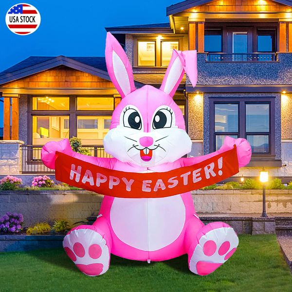5’FT Easter Inflatables Outdoor Decorations Easter Bunny LED Blow Up Yard Decor