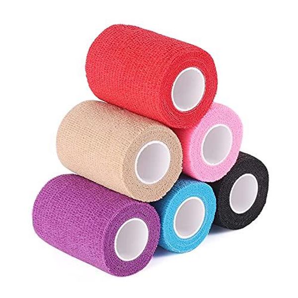 Self-adhesive tape, adhesive bandage, taping, bandage, flexible bandage, stretch bandage, multi-functional, non-woven fabric, elastic bandage, stretchable, breathable, also for pets, 6 rolls, 7.5cm x 4.5m