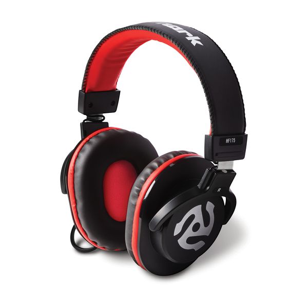 Numark HF175 Sealed Portable Monitoring DJ Headphones with 40mm Driver Soft Leather Ear Pads 3M Straight Cable Black & Red